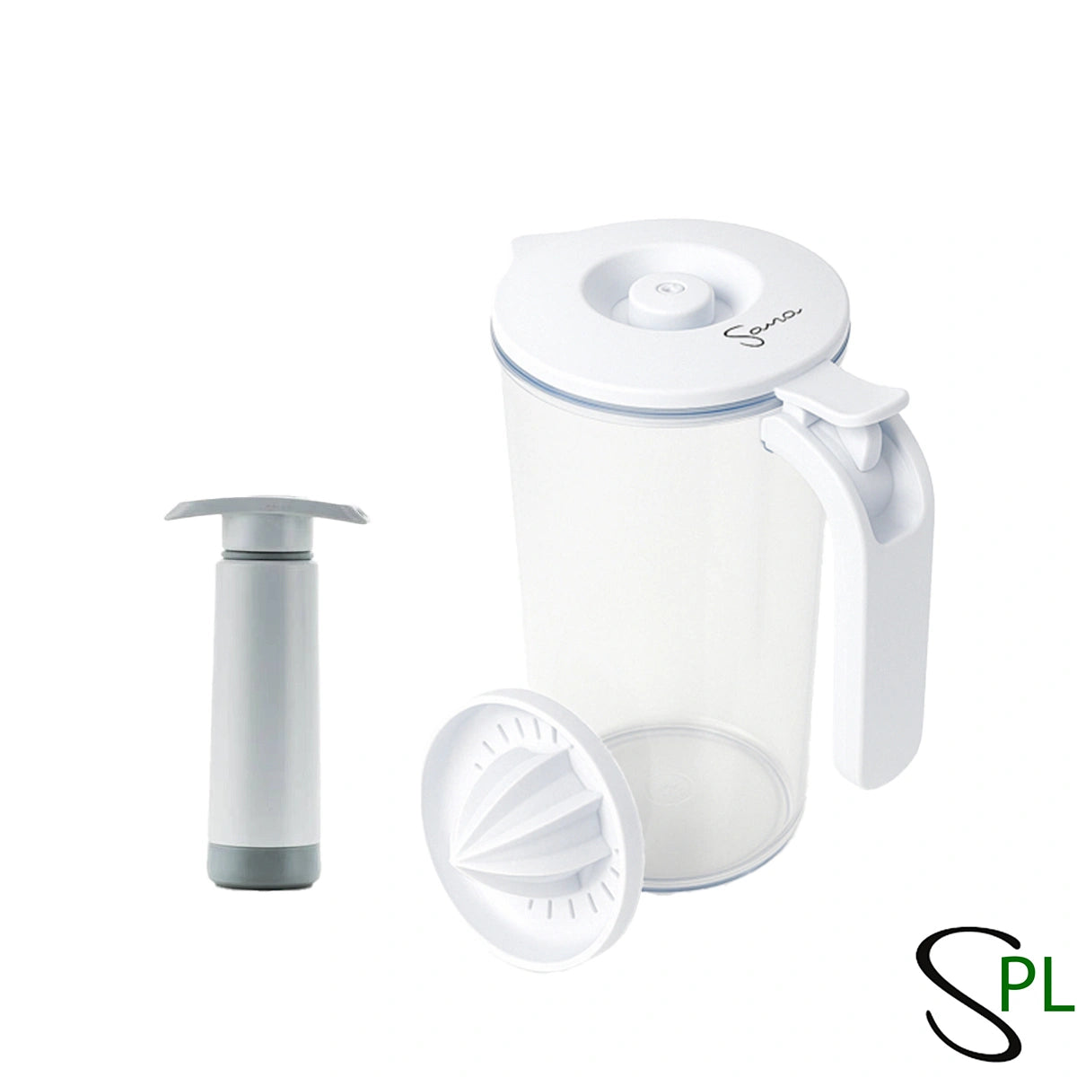 Pojemnik próżniowy Sana z pompką i cytrusarką – świeży sok do 72h